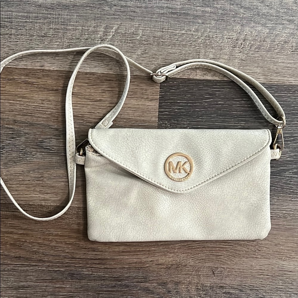 Michael Kors Cream Crossbody Envelope Bag with Gold Logo